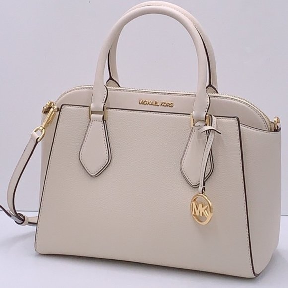 Michael Kors Daria Large Satchel Bag Leather Light Cream - Picture 2 of 15